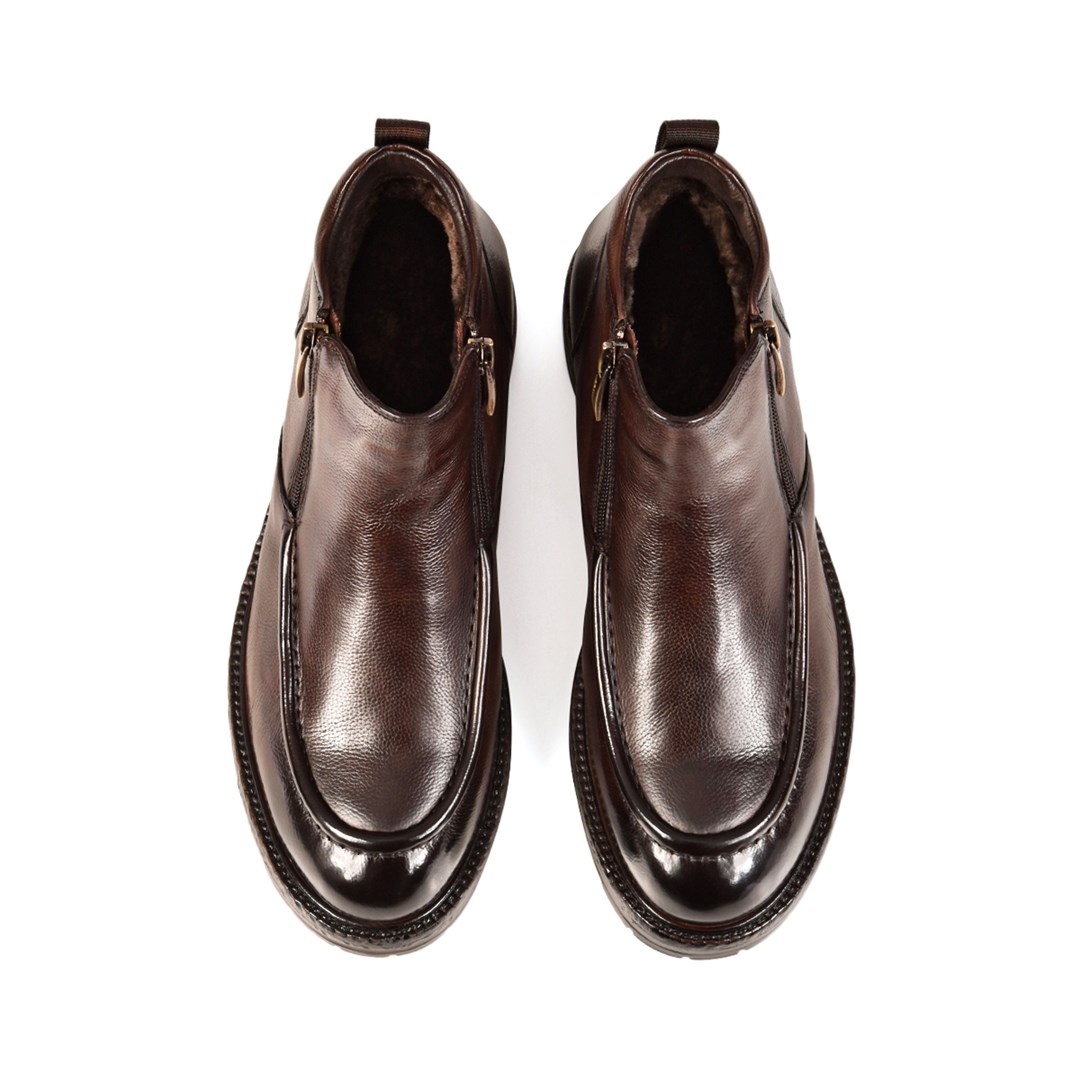 Мужские зимние ботинки коричневого цвета - фото 48389