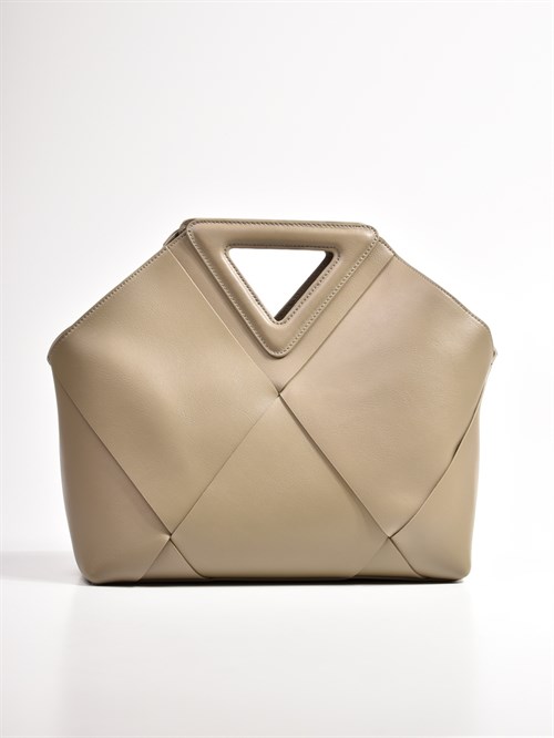 Объемная сумка-шоппер из натуральной гладкой кожи цвета хаки - фото 10972