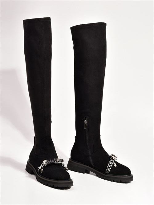 Женские ботфорты черного цвета на платформе - фото 11494