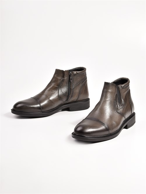 Мужские ботинки из натуральной кожи оттенка хаки - фото 12500