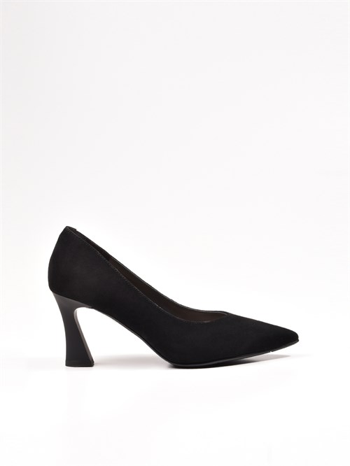 Женские туфли черного цвета на фигурном каблуке - фото 18272
