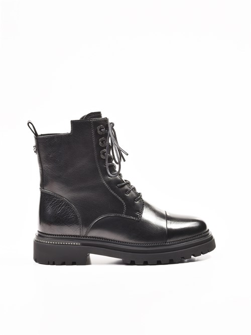 Зимние ботинки на шнуровке и натуральном мехе чёрные - фото 21512