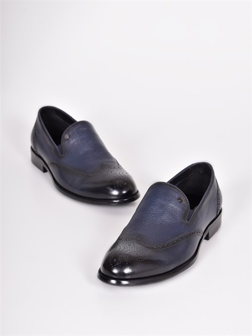 Универсальные туфли тёмно-синего цвета из натуральной кожи - фото 5756