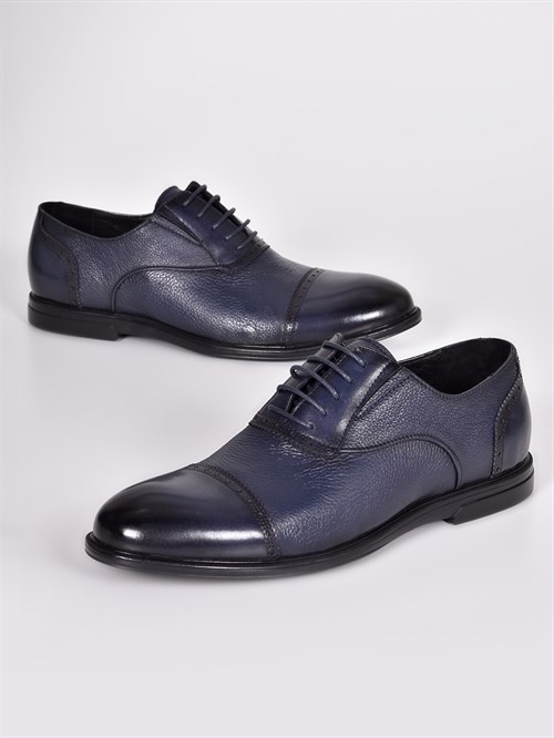 Тёмно-синие туфли из натуральной кожи на шнуровке - фото 5760