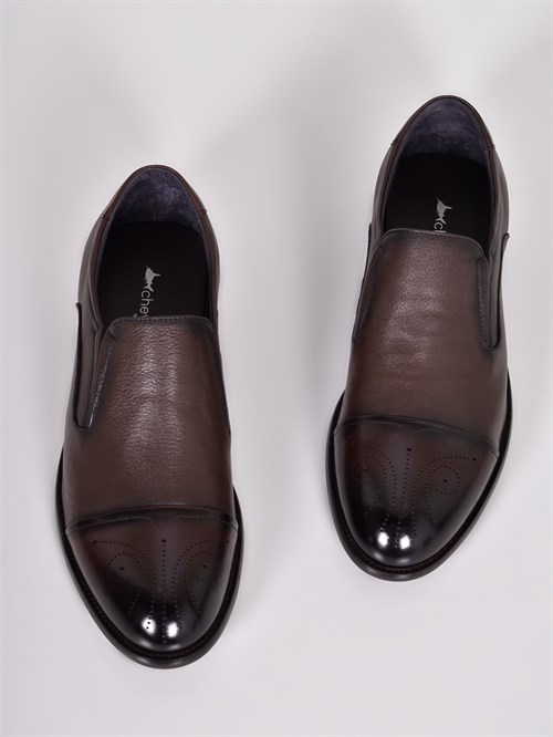 Кожаные туфли коричневого цвета с перфорированным узором - фото 5776