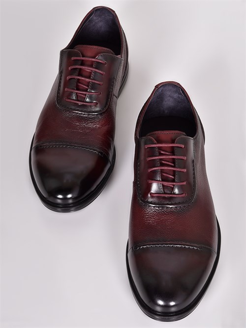 Кожаные туфли бордового оттенка на шнуровке - фото 5801