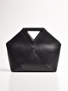 Объемная сумка-шоппер из натуральной гладкой кожи черного цвета - фото 10967