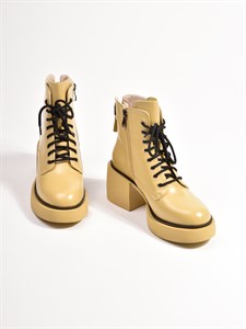 Ботинки на шнуровке из натуральной гладкой кожи в горчичном оттенке - фото 11064