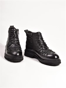 Мужские ботинки черного цвета с оригинальной шнуровкой - фото 12376