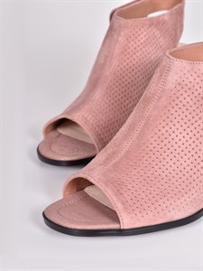 Босоножки из натуральной замши пыльно-розового цвета на удобном каблуке - фото 5131