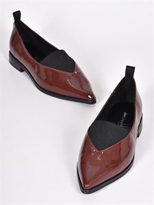Туфли из натуральной лаковой кожи красно-коричневого цвета - фото 5399