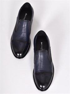 Удобные кожаные туфли тёмно-синего цвета с перфорированным узором - фото 5796