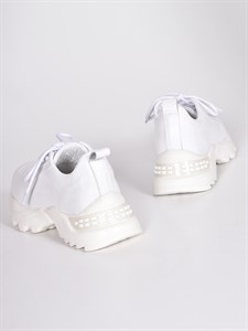 Белые летние кроссовки из натуральной кожи на оригинальной подошве - фото 6223