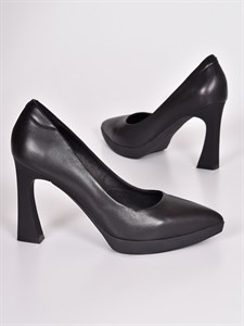 Кожаные туфли чёрного цвета на высоком каблуке - фото 6479