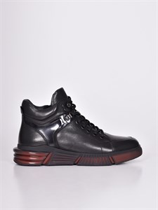 Ботинки из гладкой кожи черного цвета с удобной молнией сбоку - фото 7533