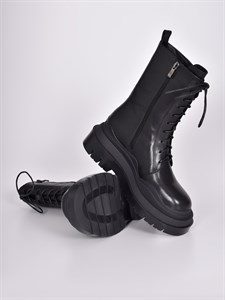 Высокие ботинки из натуральной кожи чёрного цвета - фото 8912