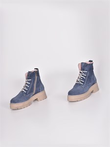 Однотонные ботинки из натуральной мягкой замши в синем оттенке - фото 8994